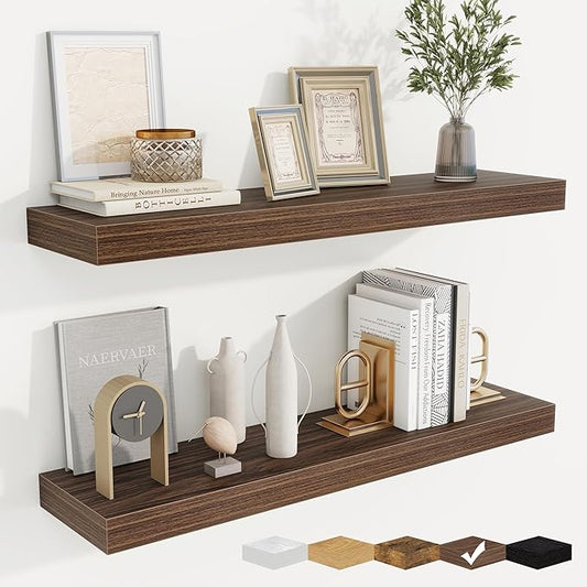 fuqing Floating Shelves for Wall, Bathroom Shelf Wall Mounted for Storage, Shelves with Invisible Bracket for Bedroom, Kitchen, Living Room, Farmhouse Small Book Shelf, 32 Inch Set of 2, Walnut