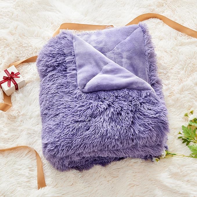 GONAAP Fuzzy Faux Fur Throw Blanket Lavender Super Soft Cozy Plush Fuzzy Shaggy Blanket for Couch Sofa Bed (Lavender, Throw(50"x60"))