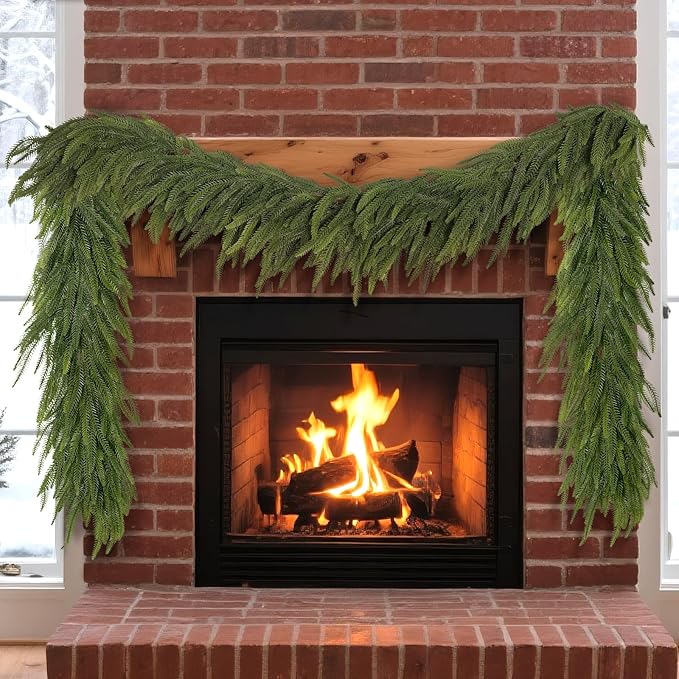 6FT Christmas Norfolk Pine Garland -2PCS, Artificial Pine Needles Garlands Faux Greenery Fake Garland for Holiday Fireplace,Table,Window,Stairs,Mante,Indoor Outdoor Decor