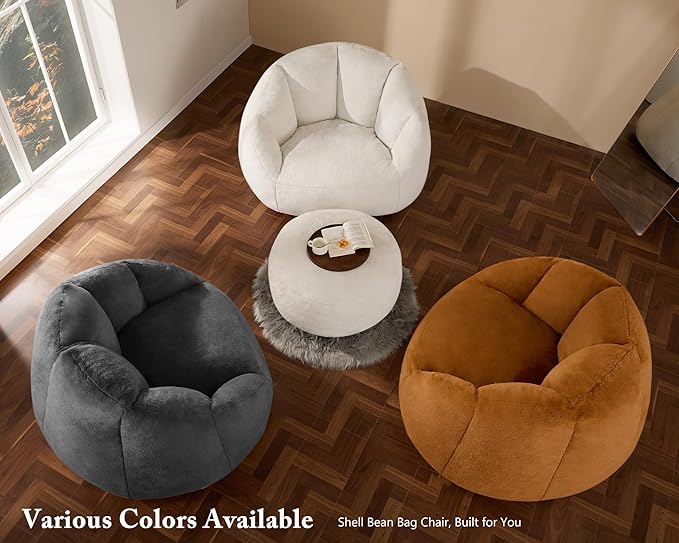 Giant Bean Bag Chaise Lounge Indoor Chair for Adults - Comfy Plush Round Shell Soft Accent Chair, Oversized Cozy Floor Sofa for Living Room, Bedroom & Game Rooms, Gray