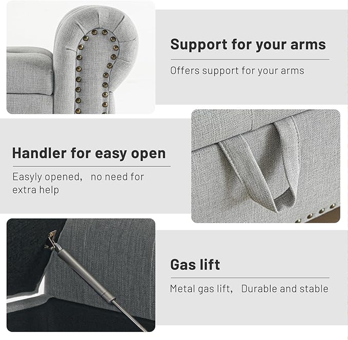 Furniliving 51” Bedroom Bench, End of Bed Bench with Button-Tufted Large Upholstered Storage Bench Ottoman Linen Window Benches with Storage Shoe Cabinet, for Bedroom, Entryway, Closet, Grey