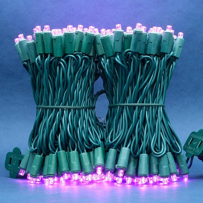 200 Count Pink Wide Angle LED Christmas Lights, 66 ft Green Wire UL Certified Commercial Grade 5mm Holiday String Light Set (Pink)