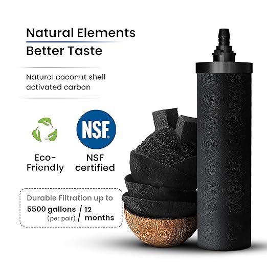 Gravity Water Filter System - 1.5 Gallons NSF Certified AISI 304 Stainless Steel Water Filter with 2 Smart (Black) Carbon Filter Elements & Free Stainless Steel Stand and Spigot (1.5G)