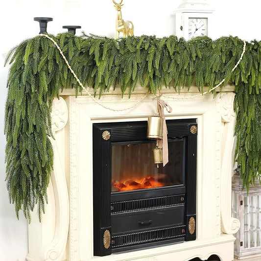 5FT Christmas Norfolk Pine Garland -2PCS, Artificial Pine Needles Garlands Faux Greenery Fake Garland for Holiday Fireplace,Table,Window,Stairs,Mante,Indoor Outdoor Decor