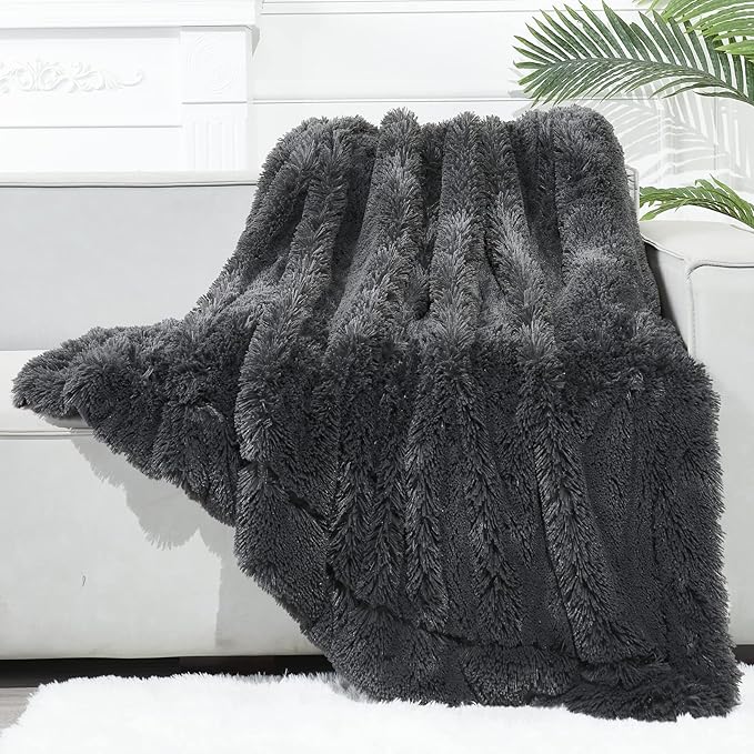 GONAAP Fuzzy Faux Fur Throw Blanket Dark Grey Super Soft Cozy Plush Fuzzy Shaggy Blanket for Couch Sofa Bed (Dark Grey, Throw(50"x60"))