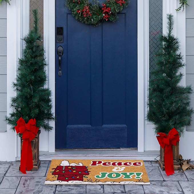 Gertmenian Peanuts Snoopy Coir Doormat - 2x3 Welcome Mat (2-Pack), Ideal for High Traffic Areas in Front Door, Garage, Entryway - Peace & Joy, 80023