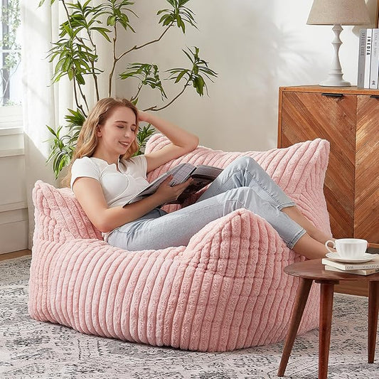 Giant Bean Bag Chairs for Adults with Filling Plush Fluffy Bean Bag Chairs for Teens with Armrests Comfy BeanBag Lazy Couch Sofa Chair for Bedroom Living Room Reading