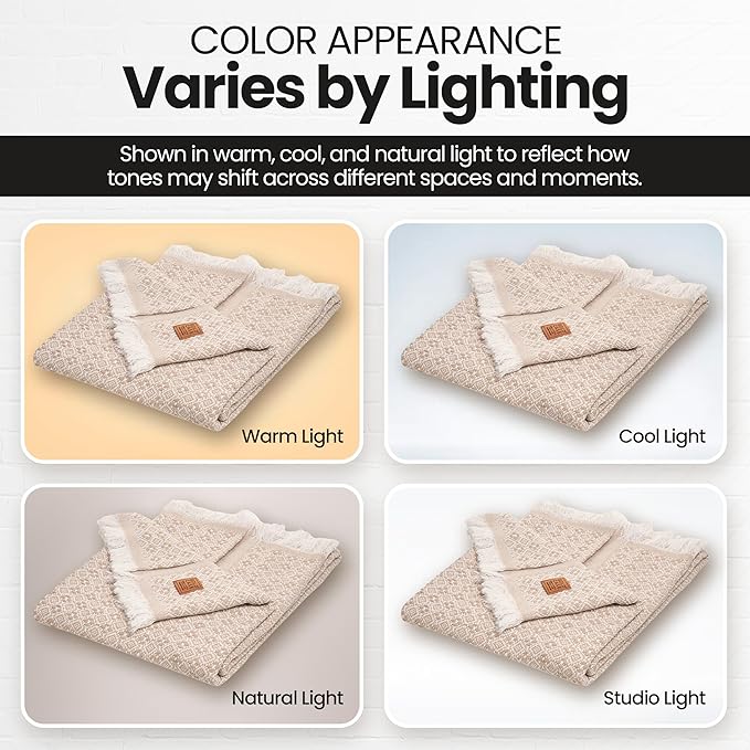 Gold Case Throw Blanket for Couch – 100% Recycled Turkish Cotton Blankets & Throws – Elegant Decorative Throw Blankets for Living Room Sofa – Woven Throws for Couch – Retro Beige – 50x60