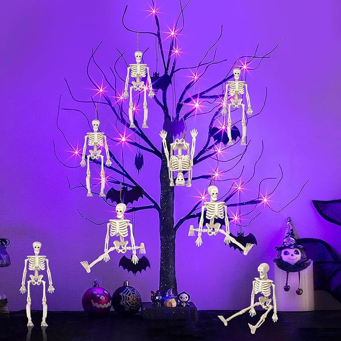 16 Pcs Halloween Mini Skeleton Figurine Decoration,6”Halloween posable Skeleton Decor,Small Plastic Skeleton Figure for Spooky Home Decor Haunted House Decorations Party Favors