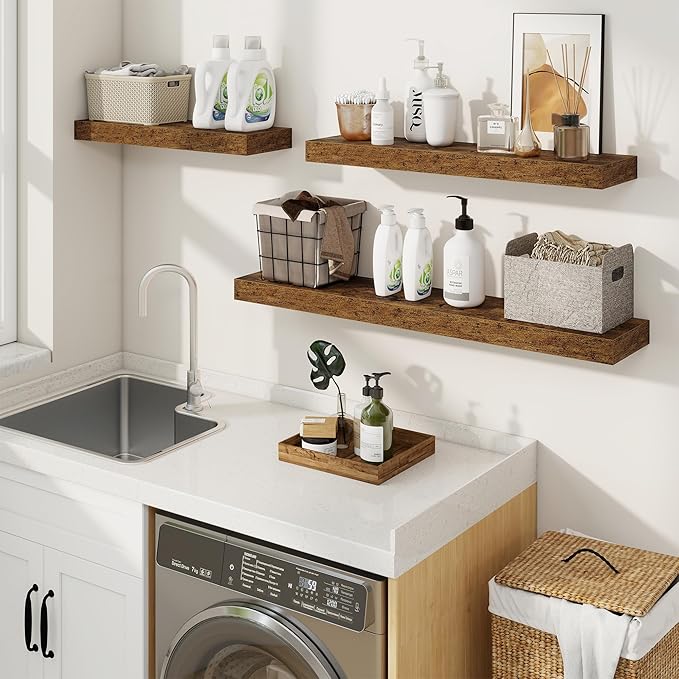 fuqing Floating Shelves for Wall, Bathroom Shelf Wall Mounted for Storage, Shelves with Invisible Bracket for Bedroom, Kitchen, Living Room, Farmhouse Small Book Shelf, 30 Inch Set of 2, Rustic Brown