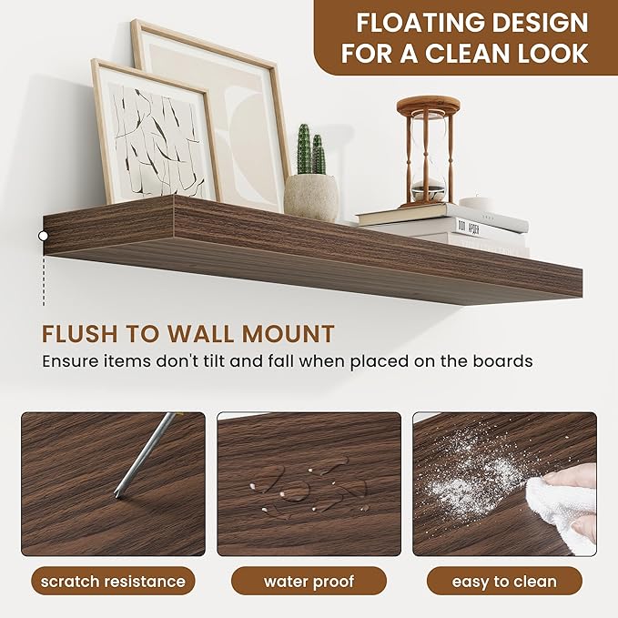 fuqing Floating Shelves for Wall, Bathroom Shelf Wall Mounted for Storage, Shelves with Invisible Bracket for Bedroom, Kitchen, Living Room, Farmhouse Small Book Shelf, 30 Inch Set of 2, Walnut