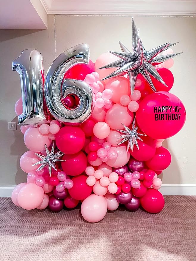 130pcs Hot Pink Balloons Different Sizes 18" 12" 10" 5" Dark Pink Balloons for Birthday Graduation Baby Shower Wedding Anniversary Princess Theme Party Valentine's Day Decorations