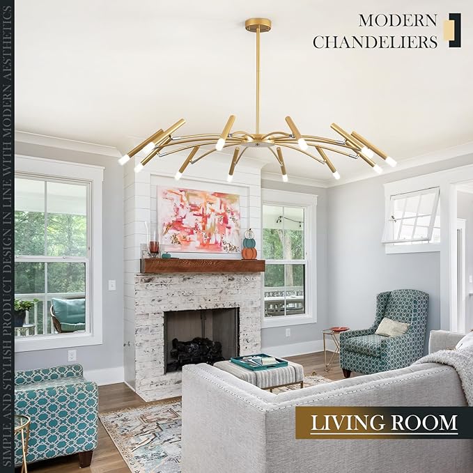 Gold Modern Chandelier 39.4" Large Chandelier Lighting Adjustable Ceiling Pendant Light 12 Light Pendant Light Fixtures for Living Room Dining Room Foyer