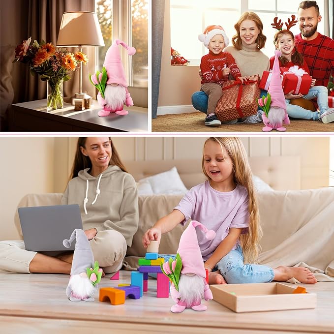 Gnome Plush Decorations Gift,15 inch Gnomes Decorations for Home,Fall Gnomes Plush Table Decoration Gnome Gifts for Women Swedish Tomte Nisse Doll Tabletop Scandinavian Elf Plushie,Pink