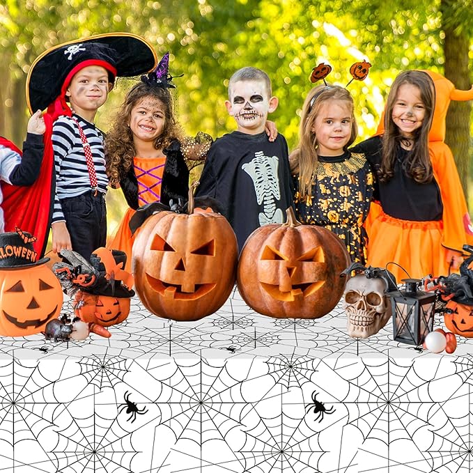 2 Pcs Halloween Tablecloth - Plastic Halloweens Spider Webs Table Cloth, White Disposable Rectangle Spiderweb Table Cover for Halloween Party Decorations Supplies Favors Tables Decor, 108 x 54 Inch