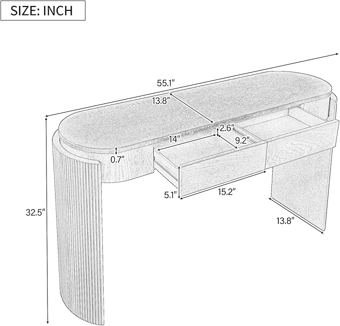 55" Sofa Table with Oval Top and 2 Drawers, Entryway Console Table with Fluted Design for Hallway,Foyer,Entry and Living Room (Fully Assembled-Navy)