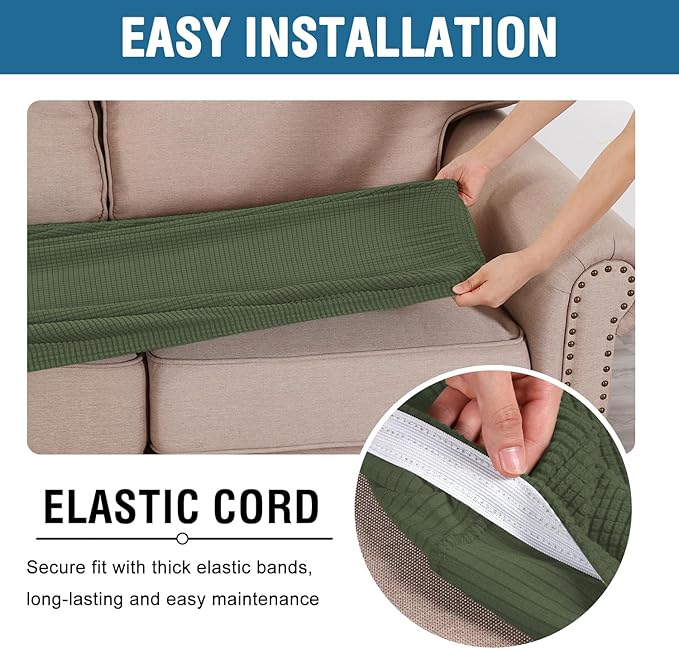 H.VERSAILTEX Super Stretch Individual Seat Cushion Covers Sofa Covers Couch Cushion Covers Slipcover Sets Thick Jacquard Textured Twill Fabric (1 Piece Chair Cushion Cover, Bronze Green)