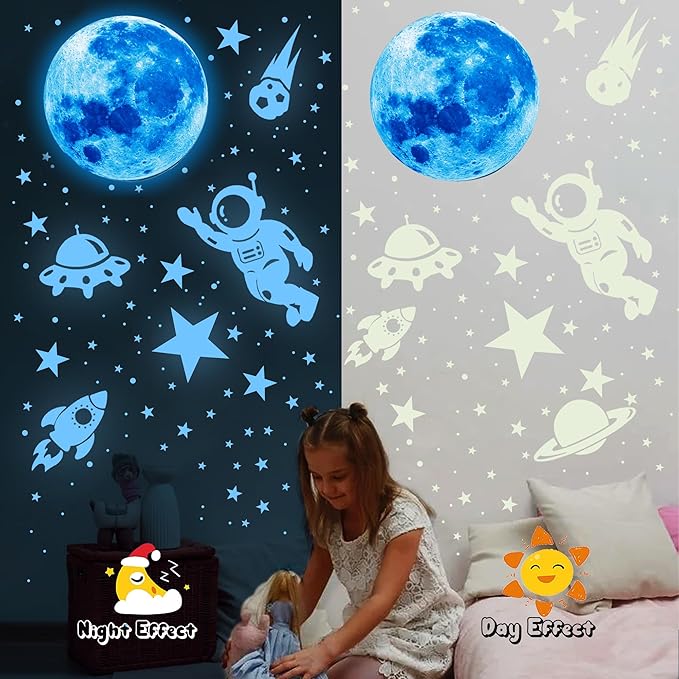 530Pcs Glowing Stars for Ceiling,Glow in The Dark Stars,Space Wall Decals Solar System Galaxy Planets Wall Stickers for Kids, Wall Decor for Girls Kids Bedroom Nursery Birthday Party Favor