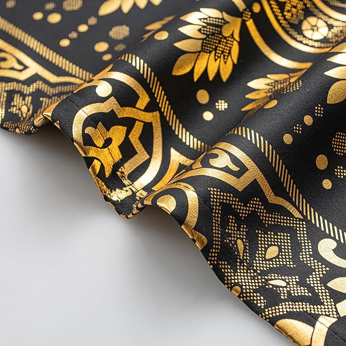 Grommets Blackout Long Window Curtains Black Gold-52W*108L 2PCS Drapes for Bedroom