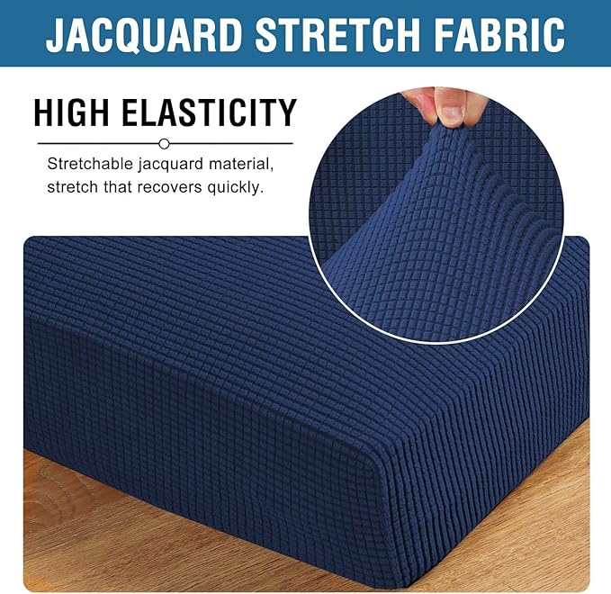 H.VERSAILTEX Super Stretch Individual Seat Cushion Covers Sofa Covers Couch Cushion Covers Slipcover Sets Thick Jacquard Textured Twill Fabric (1 Piece Sofa Cushion Cover, Navy)