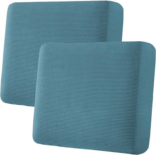 H.VERSAILTEX Super Stretch Individual Seat Cushion Covers Sofa Covers Couch Cushion Covers Slipcover Sets Thick Jacquard Textured Twill Fabric (2 Piece Large Sofa Cushion Covers, Storm Blue)