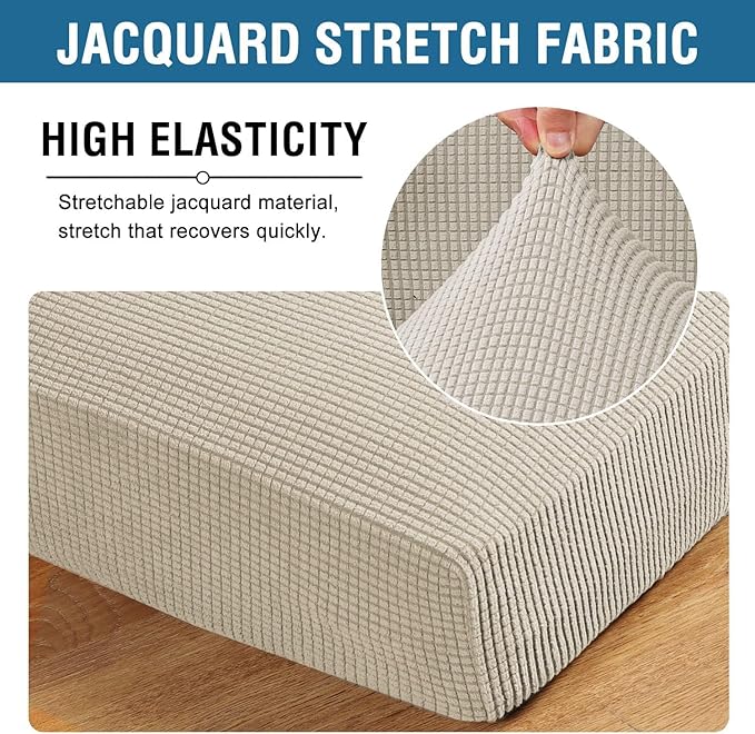 H.VERSAILTEX Super Stretch Individual Seat Cushion Covers Sofa Covers Couch Cushion Covers Slipcover Sets Thick Jacquard Textured Twill Fabric (1 Piece Loveseat Cushion Cover, Island Fossi)