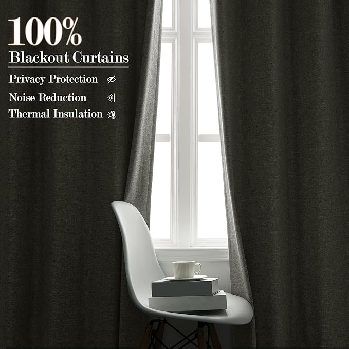 100" W x 84" L Faux Linen Room Divider Curtains, Full Blackout Pinch Pleated Drapes for Traverse Rod, Bedroom Divider Privacy Drapery with Hooks for Ceiling Track, 1 Panel, Greyish White