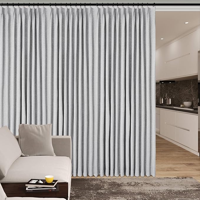 150 Inches Extra Wide Room Divider Draperies, Pinch Pleat Drapes, Absolutely Blackout Sliding Door Drapery, Total Privacy Ceiling Track Curtains, 150" W by 102" L, Silver Grey (1 Panel)