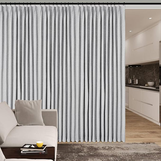 150 Inches Extra Wide Room Divider Draperies, Pinch Pleat Drapes, Absolutely Blackout Sliding Door Drapery, Total Privacy Ceiling Track Curtains, 150" W by 96" L, Silver Grey (1 Panel)