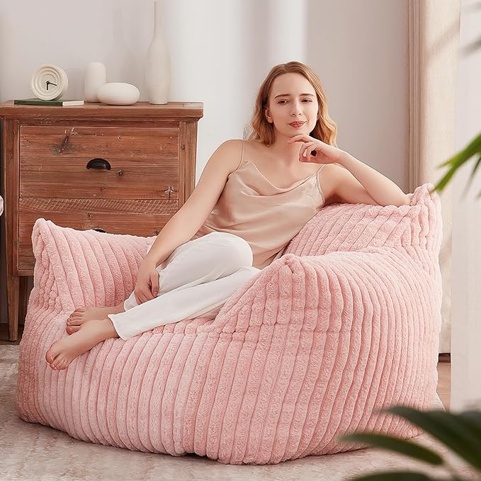 Giant Bean Bag Chairs for Adults Teens, Large Bean Bag Sofa Chairs with Filling Comfy Fuzzy BeanBag Chair with Armrests for Bedroom Living Room Reading