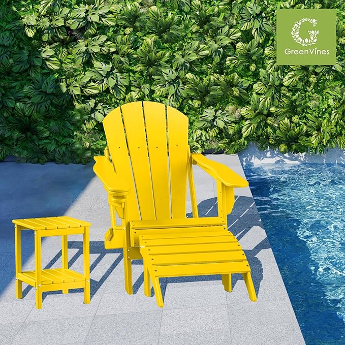 GREENVINES Adirondack-Ottoman | Set of 4 | HDPE Plastic | Outdoor Footrest | All Weather | Foot Rest | Foot Stool | Yellow | for Adirondack Chair | for Patio Backyard Pool