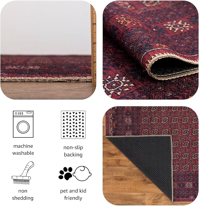 Keen Home Design 8x10 Rug - Machine Washable Area Rug with Non-Slip Backing, Ideal for Living Room, Dining Room, Bedroom - Vintage, Easy Clean, Durable, Low Pile Rug - (8' x 10')