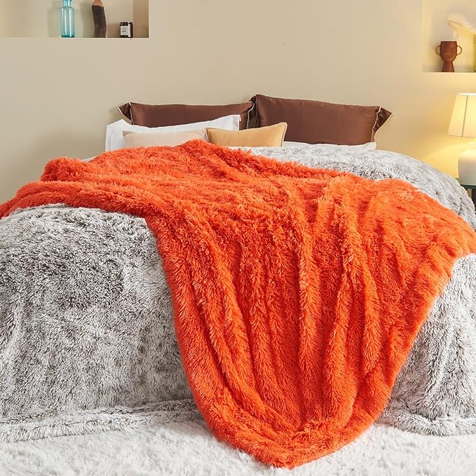 GONAAP Fuzzy Faux Fur Throw Blanket Twin Size Orange Super Soft Cozy Plush Fuzzy Shaggy Blanket for Couch Sofa Bed (Orange, Twin(60"x80"))
