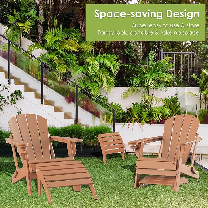 GREENVINES Adirondack-Ottoman | Set of 4 | HDPE Plastic | Outdoor Footrest | All Weather | Foot Rest | Foot Stool | Teak | for Adirondack Chair | for Patio Backyard Pool