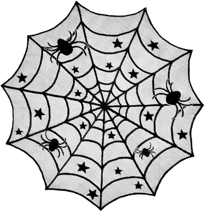 40 Inch Round Spider Web Lace Table Topper Black Halloween Spider Web Tablecloth Party Decoration