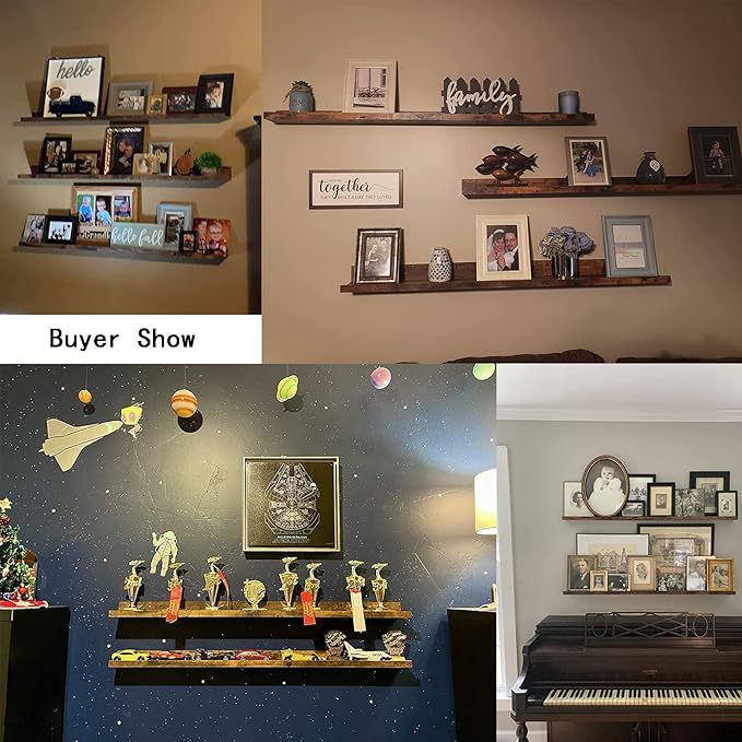 Giftgarden 47 Inch Long Floating Shelves for Wall, Rustic Picture Ledge Large Shelf for Living Room Bedroom Bathroom Kitchen, Set of 3 Different Sizes