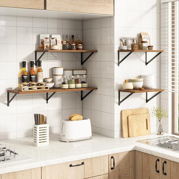 36"W x 10"D Floating Shelves, 10 Inch Deep Walnut Floating Shelves, Farmhouse Rustic Deep Wall Shelves for Home Decor, Wide Large Floating Shelf for Bathroom, Living Room, Kitchen, Study Room