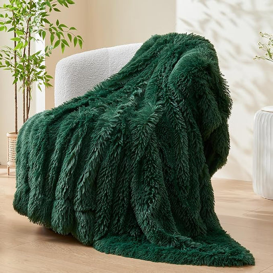 GONAAP Fuzzy Faux Fur Throw Blanket Dark Green Super Soft Cozy Plush Fuzzy Shaggy Blanket for Couch Sofa Bed (Dark Green, Throw(50"x60"))