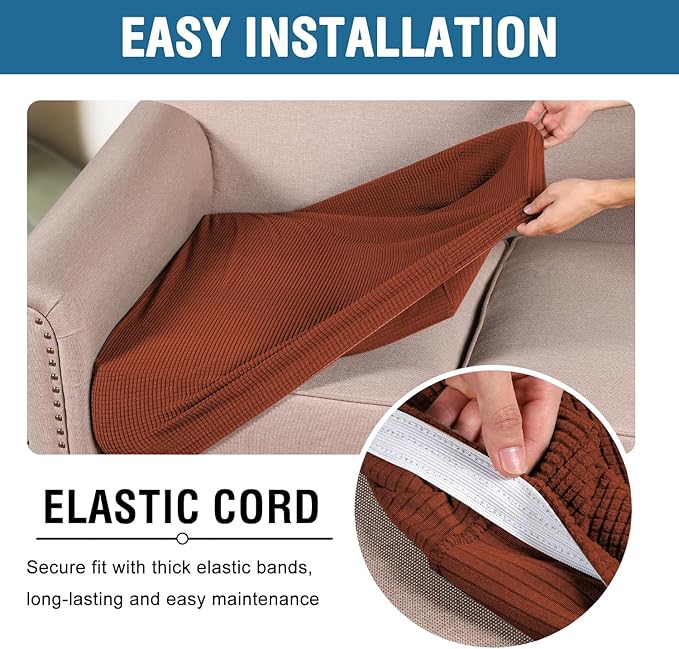 H.VERSAILTEX Super Stretch Individual Seat Cushion Covers Sofa Covers Couch Cushion Covers Slipcover Sets Thick Jacquard Textured Twill Fabric (2 Piece Medium Sofa Cushion Covers, Rust)