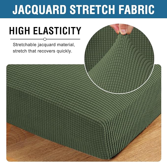 H.VERSAILTEX Super Stretch Individual Seat Cushion Covers Sofa Covers Couch Cushion Covers Slipcover Sets Thick Jacquard Textured Twill Fabric (2 Piece Medium Sofa Cushion Covers, Bronze Green)