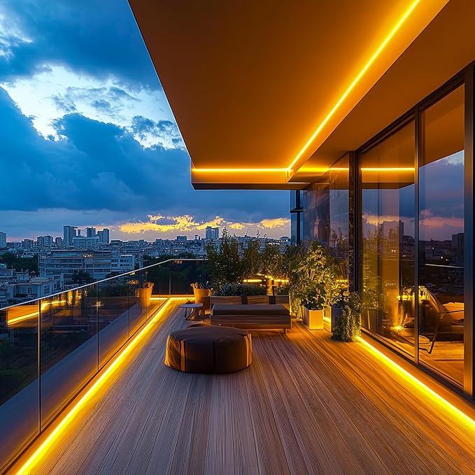 GZBtech Flexible LED Neon Rope Lights 16.4FT,AC 110-120V Waterproof Strip Light, 120LEDs/M Cuttable Connectable Neon Lighting for Indoor Outdoor Home Decor/Commercial Building Use-Amber 5M