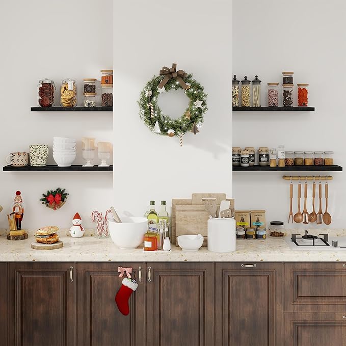 Fun Memories Floating Shelves for Wall, 30" Rustic Wood Deep Wall Mounted Shelves with Invisible Brackets for Decor & Storage, Floating Shelf for Living Room, Bathroom (Black, Set of 2)