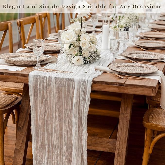 10FT 20 Pack White Cheesecloth Table Runner 20 x 120 Inch Long Rustic Gauze Cheese Cloth Table Runner for Wedding Bridal Baby Shower Table Decorations Boho Fabric Sheer Birthday Party Table Decor