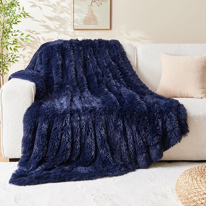 GONAAP Fuzzy Faux Fur Throw Blanket Dark Navy Super Soft Cozy Plush Fuzzy Shaggy Blanket for Couch Sofa Bed (Dark Navy, Throw(50"x60"))