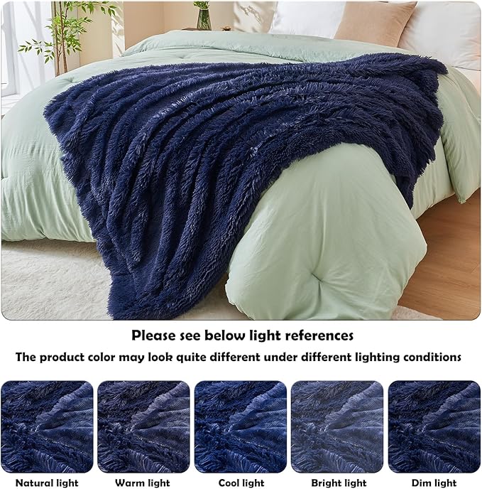 GONAAP Fuzzy Faux Fur Throw Blanket Twin Size Dark Navy Super Soft Cozy Plush Fuzzy Shaggy Blanket for Couch Sofa Bed (Dark Navy, Twin(60"x80"))