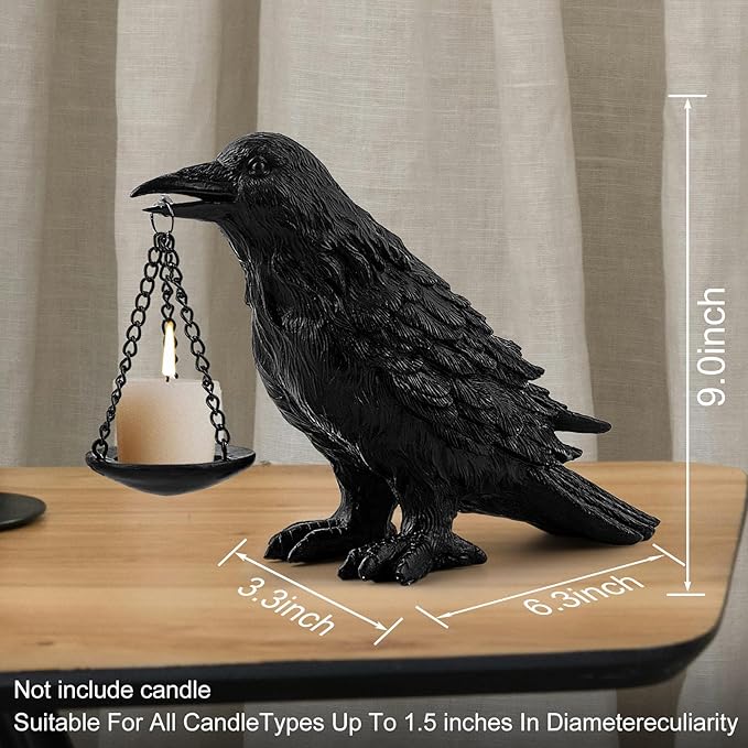 Gothic Home Decor Fake Crow Light Holder Halloween Decorations Indoor Raven Lamp Tealight Candle Holder Resin Statue Black