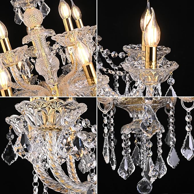 18-Light Double-Layer Crystal Chandelier for Living Room Gold Ceiling Pendant Light Fixtures with K9 Crystal Modern Luxury Lighting for Dining Room, Bedroom, Kitchen