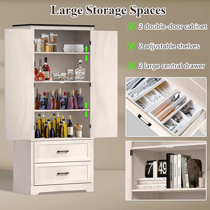 71" Kitchen Pantry Storage Cabinet, Barn Doors Tall Storage Pantry Cabinet with Drawers & Adjustable Shelf, Modern Farmhouse Cupboard Wood Pantry for Kitchen, Living Room, Dining Room, Oak Beige