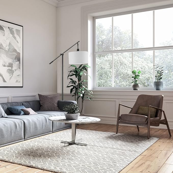 GLOBE Electric 67525 Avellino 66" Floor Lamp, Matte Black, White Linen Shade, Stepless Rotary Dimmer Switch on Socket