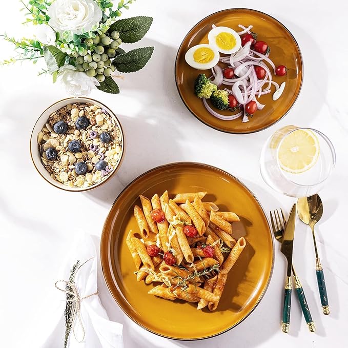 GBHOME Ceramic Dinnerware Sets, 18 Pieces Stoneware Dinnerware Set, Plates and Bowls Sets, Dishwasher & Microwave Safe,Dishes Set | Service for 6